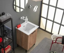 Bagno monoblocco un anta con lavabo in ceramica con doppia profondità