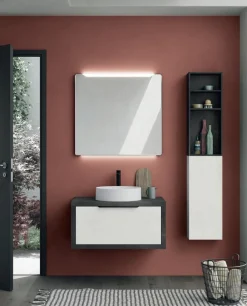 Bagno sospeso 1 cassetto e lavabo in appoggio Domus disponibile in 4 colori