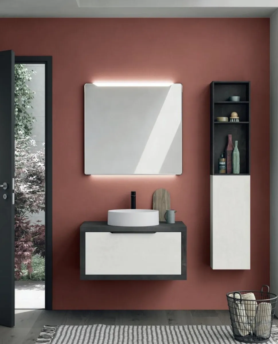 Bagno sospeso 1 cassetto e lavabo in appoggio Domus disponibile in 4 colori