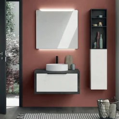 Bagno sospeso 1 cassetto e lavabo in appoggio Domus disponibile in 4 colori