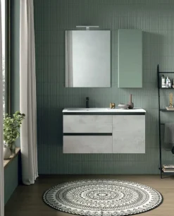 Bagno sospeso un anta e due cassetti con maniglia a gola Manu disponibile in 5 colori