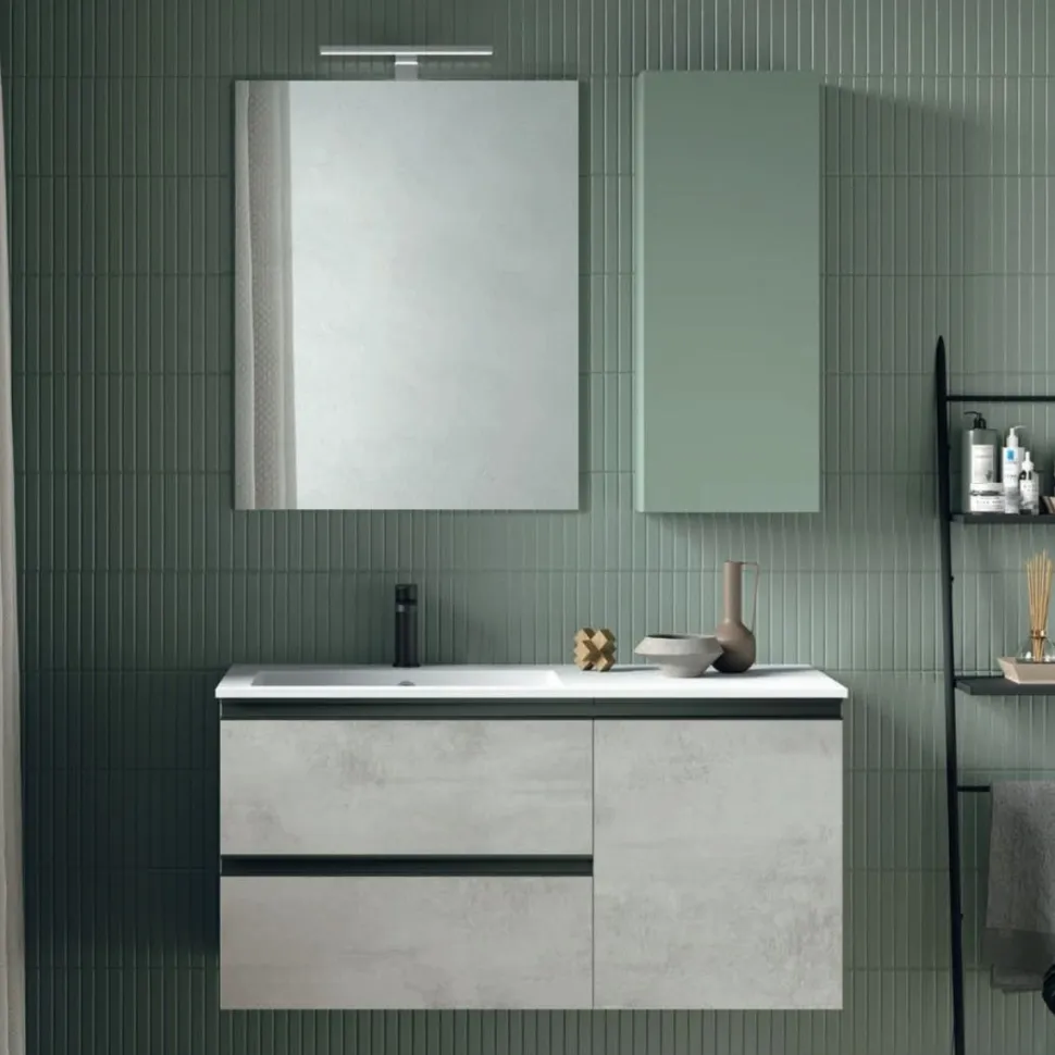 Bagno sospeso un anta e due cassetti con maniglia a gola Manu disponibile in 5 colori