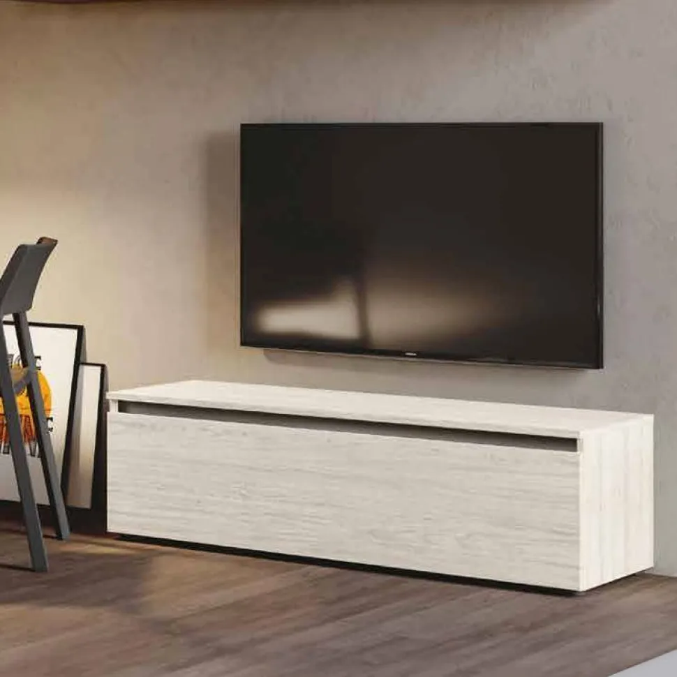 Base Porta Tv Bianco da 140 cm con 1 cassettone e maniglia a gola disponibile in vari colori