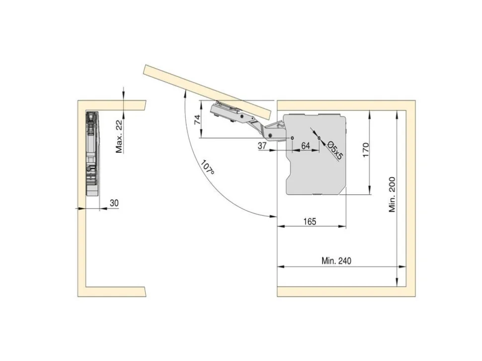 Braccetto Agile Smart elevabile, 480 - 1250, Plastica bianca, Acciaio e Tecnoplastica.