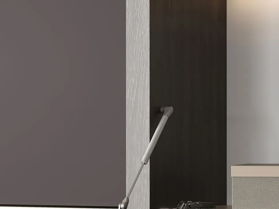 Braccetto per ante ribalta Thin, diametro 12 mm, con agganci, 80 kg, Acciaio e Tecnoplastica, Verniciato nichel opaco