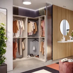 Cabina armadio angolare a vista finitura Cashmere disponibile in 4 colori