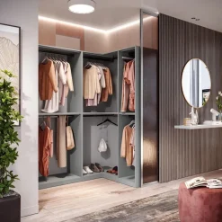 Cabina armadio angolare a vista finitura Cashmere disponibile in 4 colori