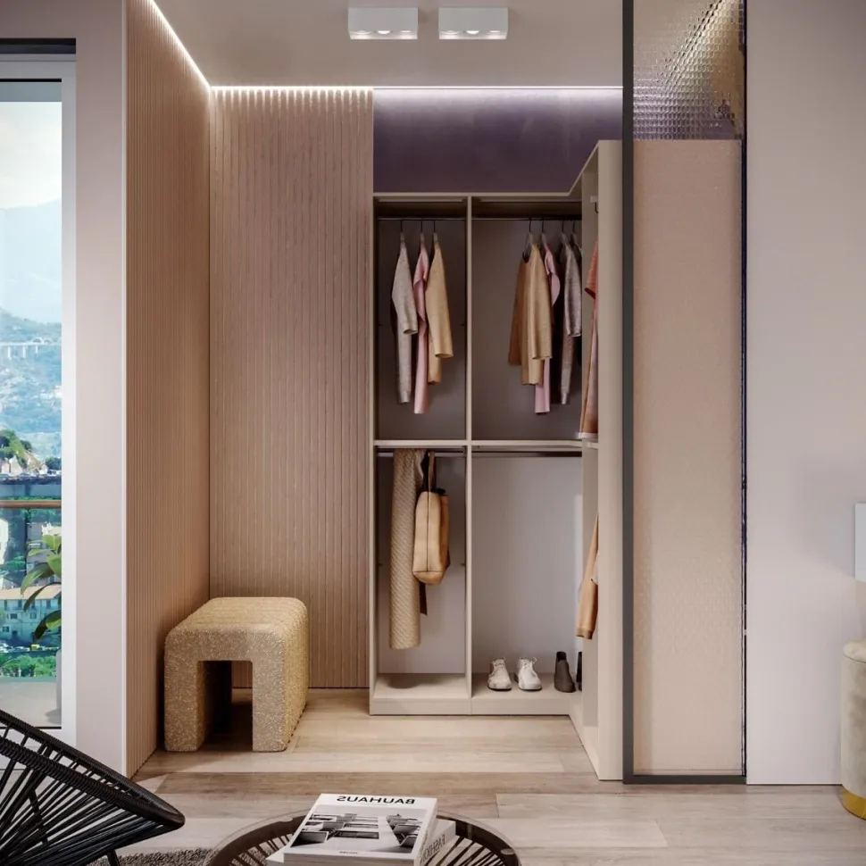 Cabina armadio a vista angolare componibile 145x240 finitura Bronzo disponibile in 4 colori