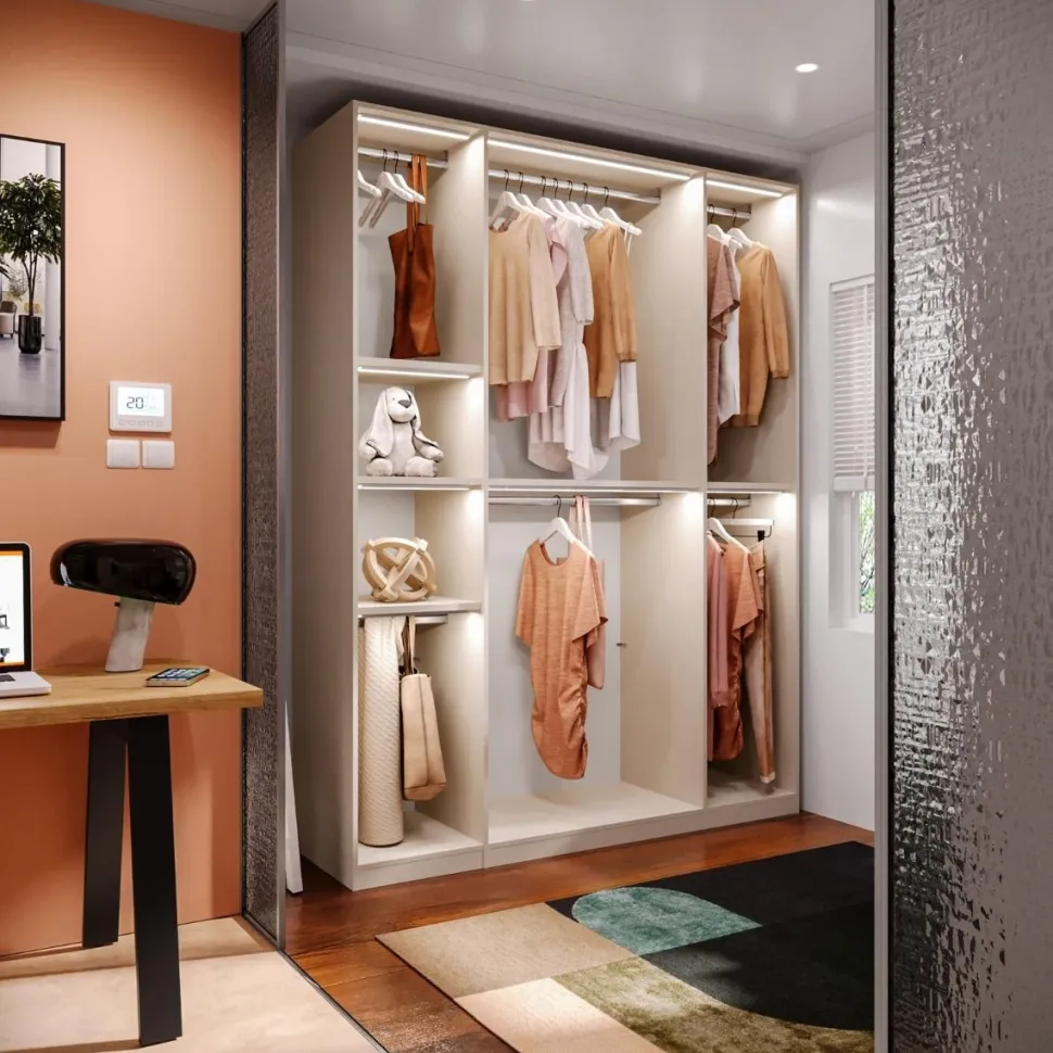 Cabina armadio lineare a vista L 183 finitura Cashmere disponibile in 4 colori