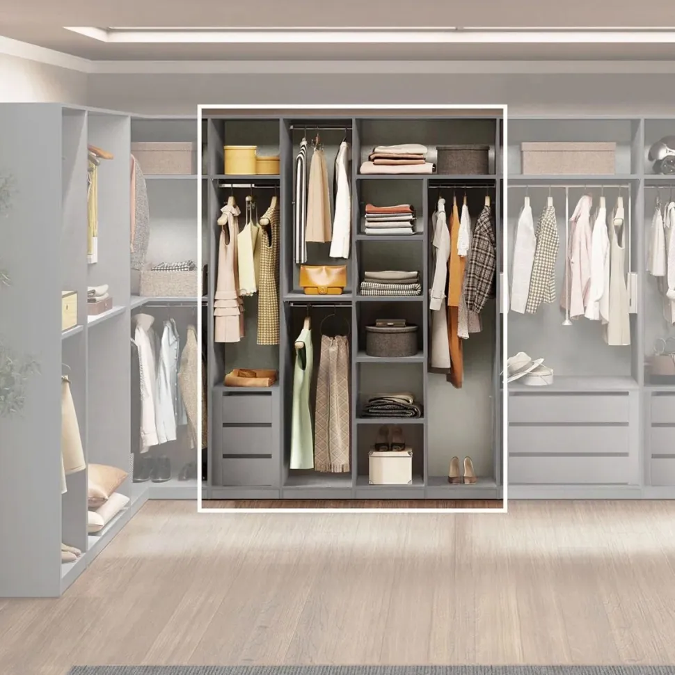 Cabina armadio lineare a vista L 183 finitura Cashmere disponibile in 4 colori