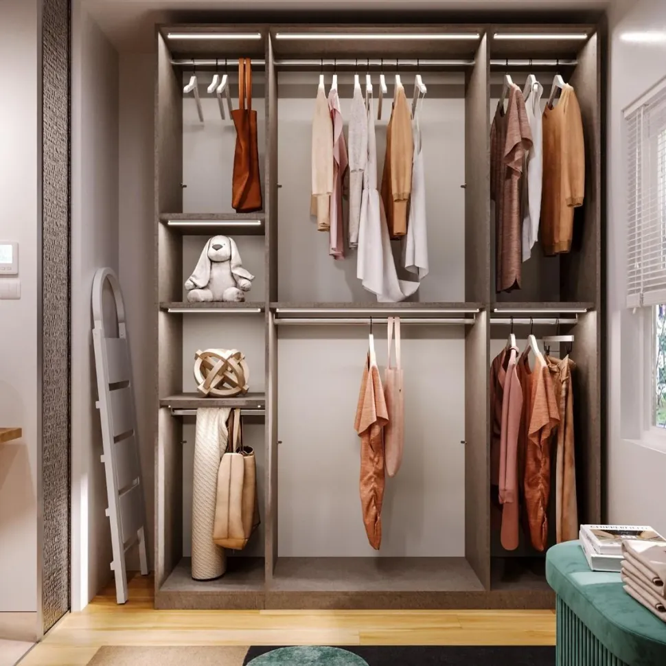 Cabina armadio lineare a vista L 183 finitura Cashmere disponibile in 4 colori