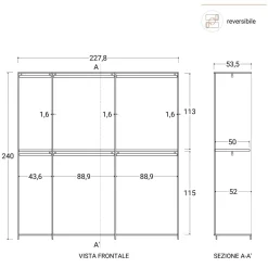 Cabina armadio lineare componibile 228x240h finitura Cashmere disponibile in 4 colori