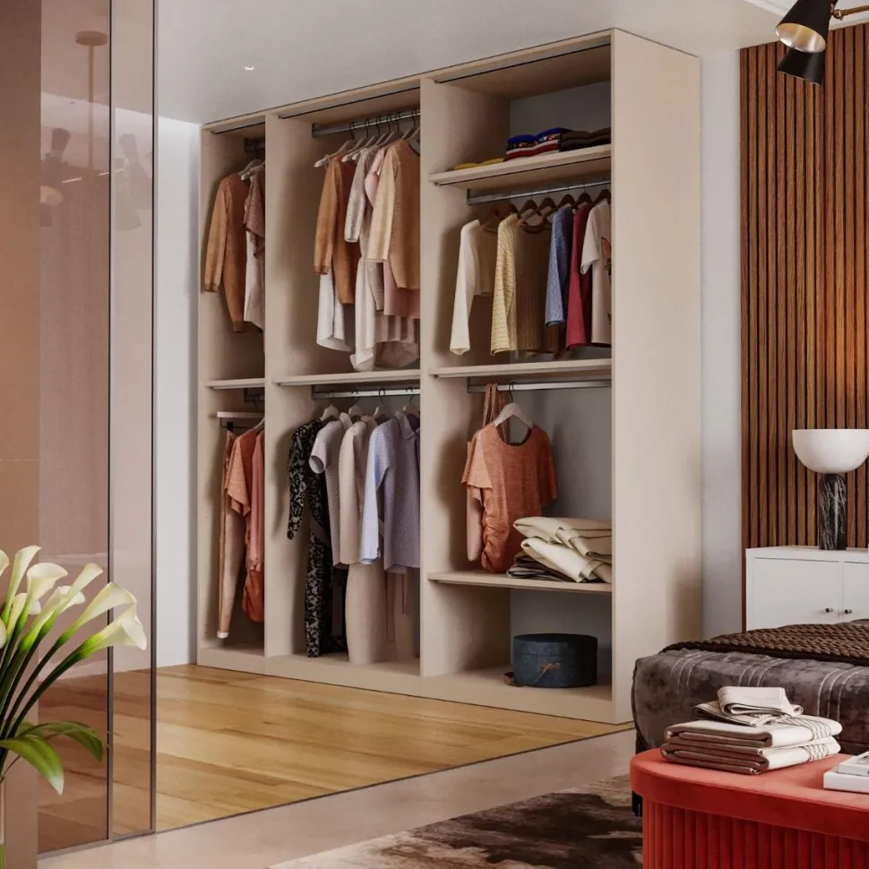 Cabina armadio lineare componibile 228x240h finitura Cashmere disponibile in 4 colori