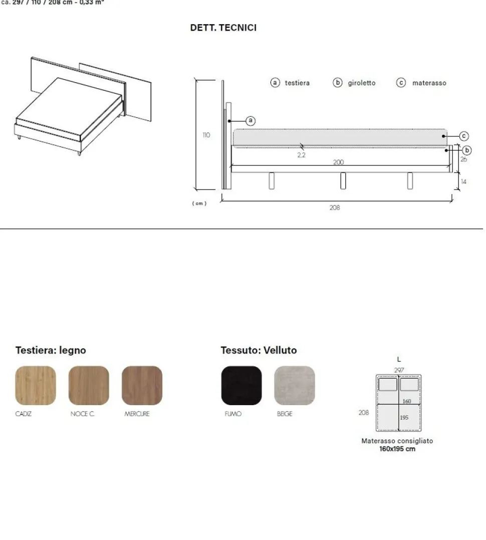 Camera matrimoniale completa con armadio scorrevole inserti a specchio finitura Cashmere e Rovere Cadiz