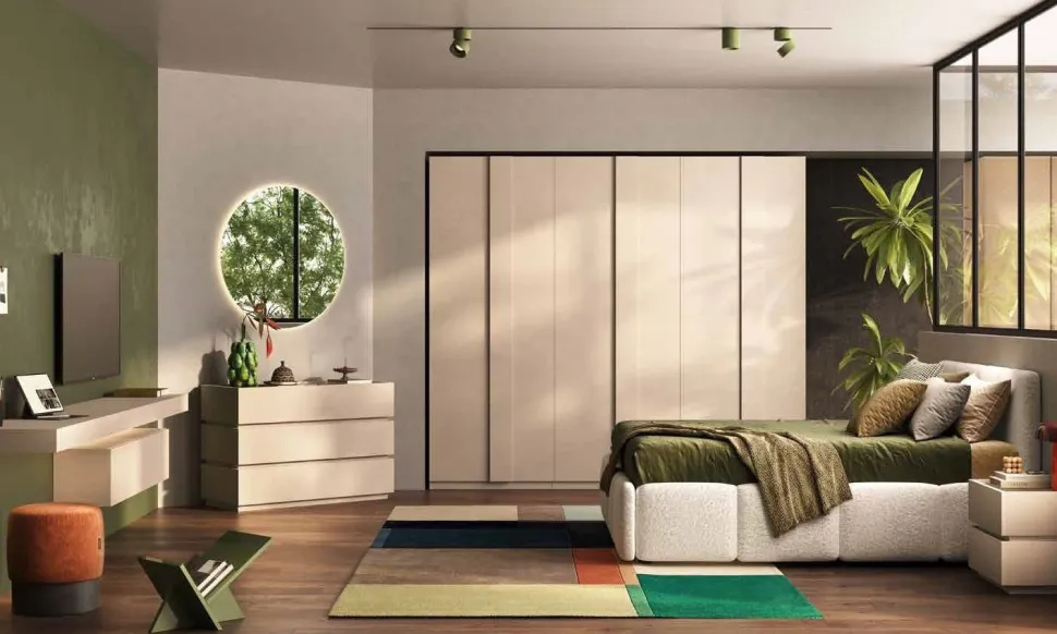 Camera matrimoniale completa con Armadio 6 ante in finitura Cashmere e Letto Soft