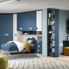 Cameretta angolare moderna Executive Navy Bianco opaco e Blu Navy con Zona Studio