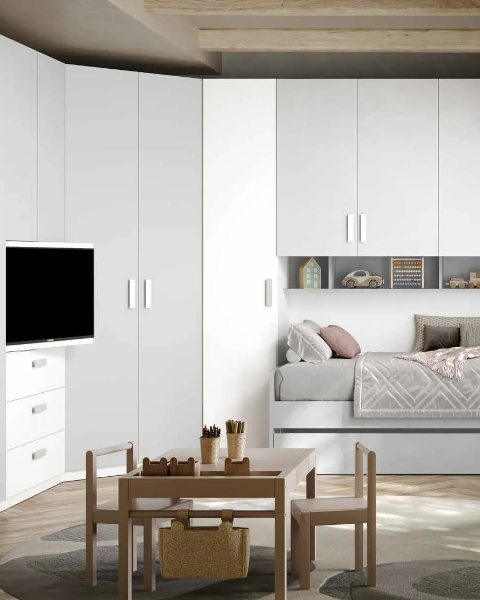 Cameretta a ponte angolare moderna Bianco opaco e Grigio chiaro