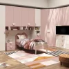 Cameretta a ponte angolare moderna con ante battenti Bianco opaco e Rosa