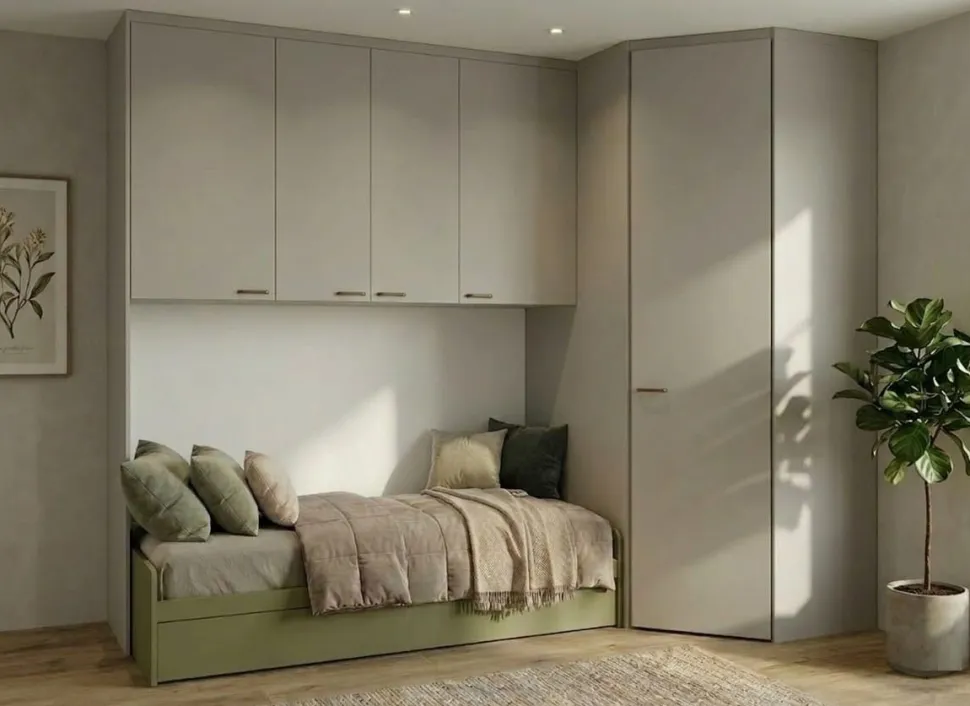 Cameretta a ponte con Cabina Armadio in Grigio Dorian e Verde Oliva componibile 15 colorazioni