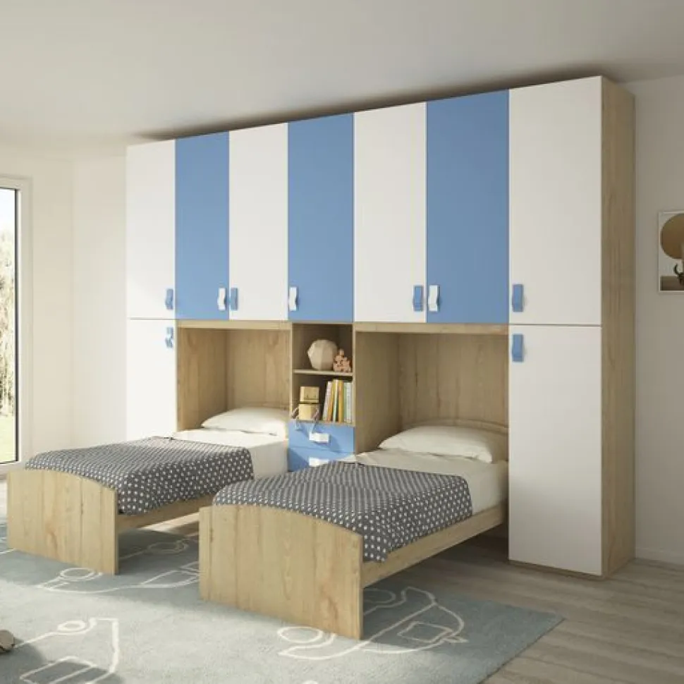 Cameretta a ponte doppia Frido linea Colorfull finitura Bianco e Avio