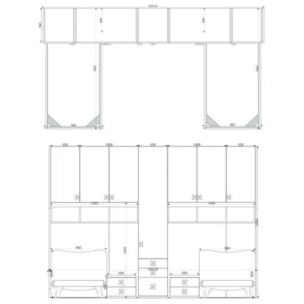 Cameretta a ponte doppia Mac linea Colorfull finitura Bianco e Salvia