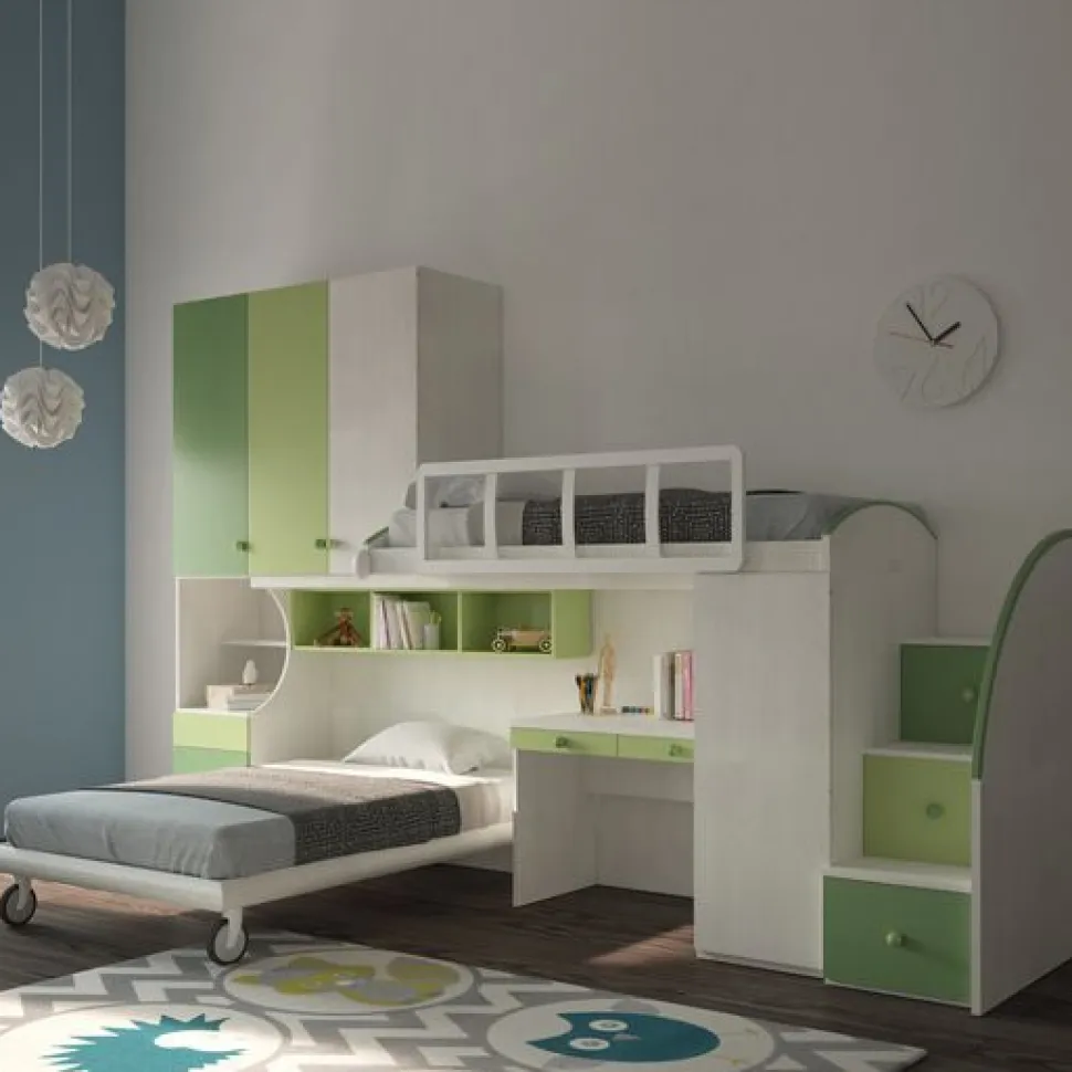 Cameretta a ponte Melania linea Colorfull finitura Sedano e Salvia