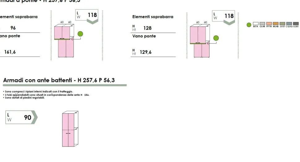 Cameretta a Ponte Melissa 4 ante L 211 cm componibile 15 colorazioni
