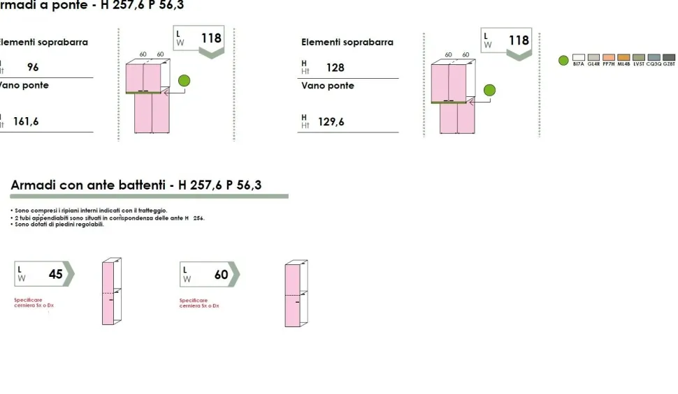 Cameretta a Ponte Melissa 3 ante L 166 cm componibile 15 colorazioni