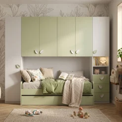 Cameretta a ponte moderna Bianco Opaco e Verde Pistacchio L 294