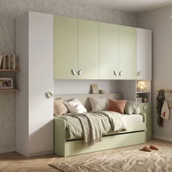 Cameretta a ponte moderna Bianco Opaco e Verde Pistacchio L 294