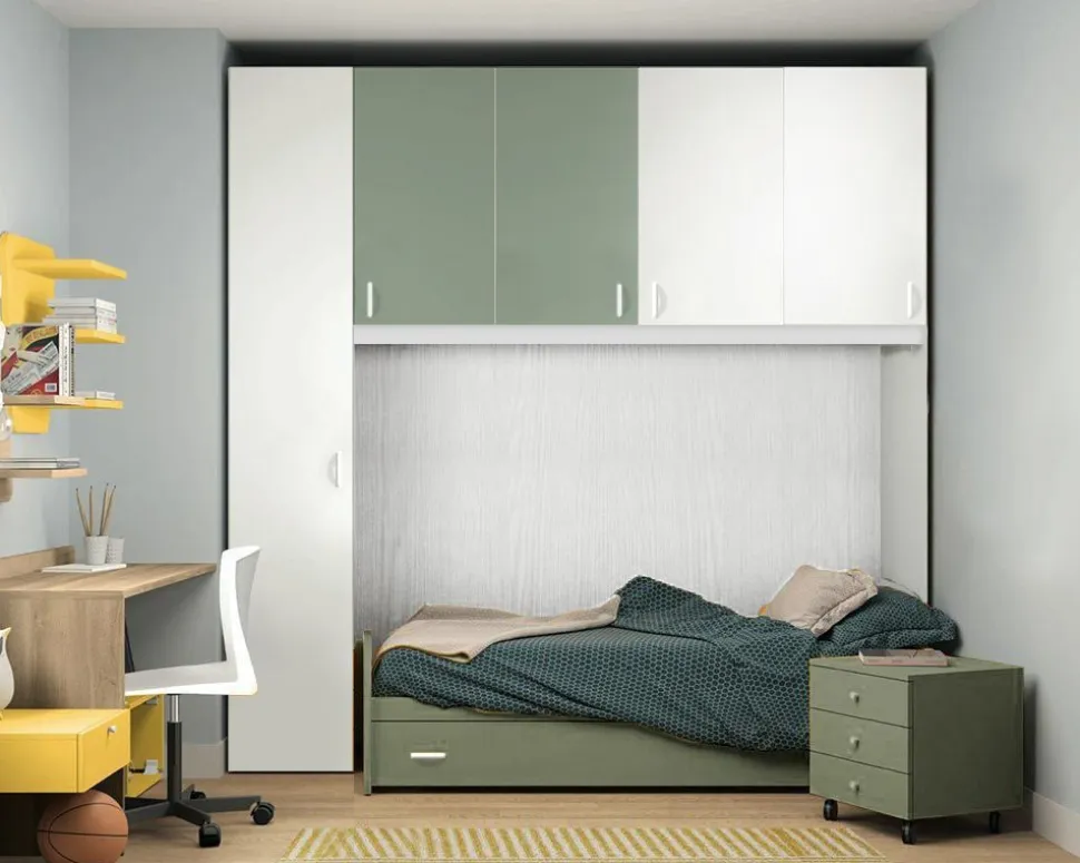 Cameretta a Ponte Moderna Componibile H 229cm (Colori, Altezze e Letto Personalizzabili)