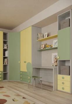 Cameretta a ponte Petra linea Fly in finitura Cenere Wood, Giallo e Salvia