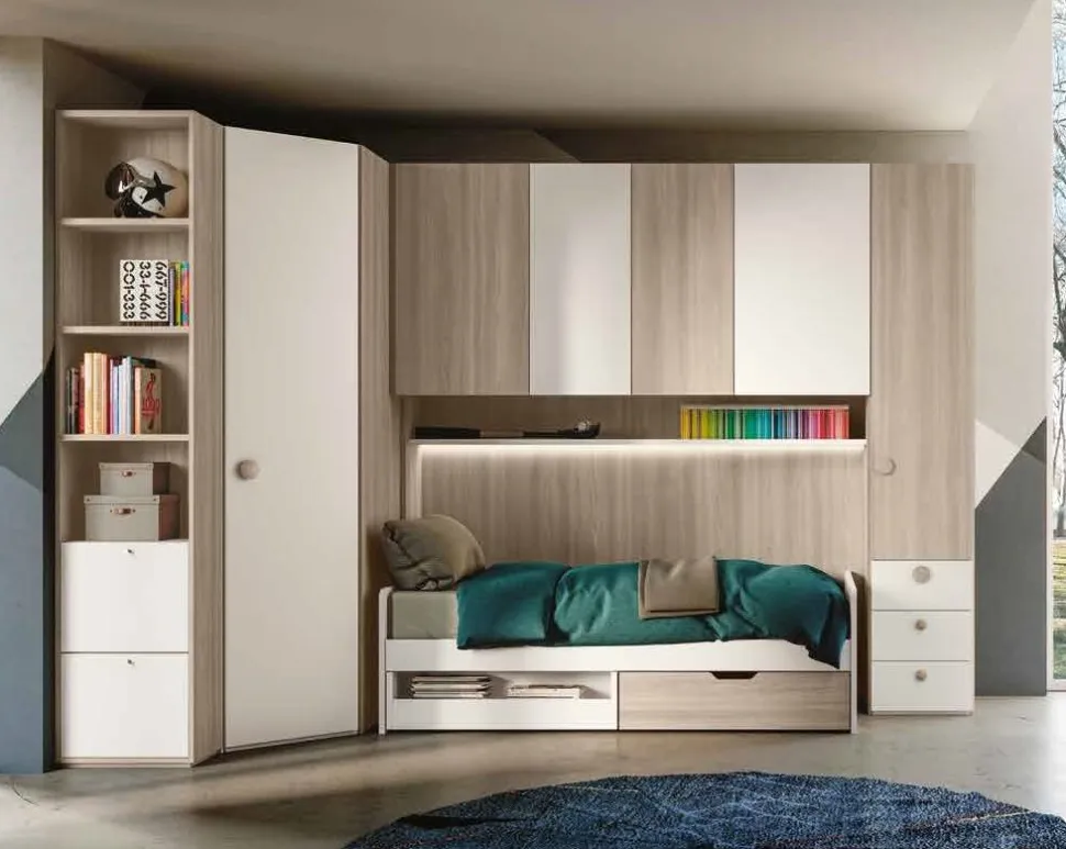Cameretta a ponte salvaspazio moderna in Olmo e Bianco opaco disponibile in 2 misure e vari colori