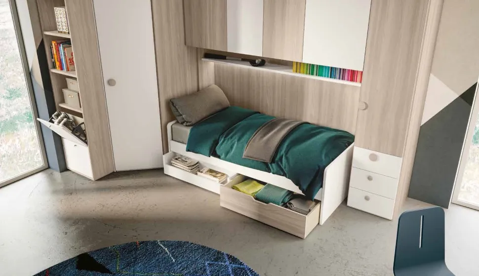 Cameretta a ponte salvaspazio moderna in Olmo e Bianco opaco disponibile in 2 misure e vari colori