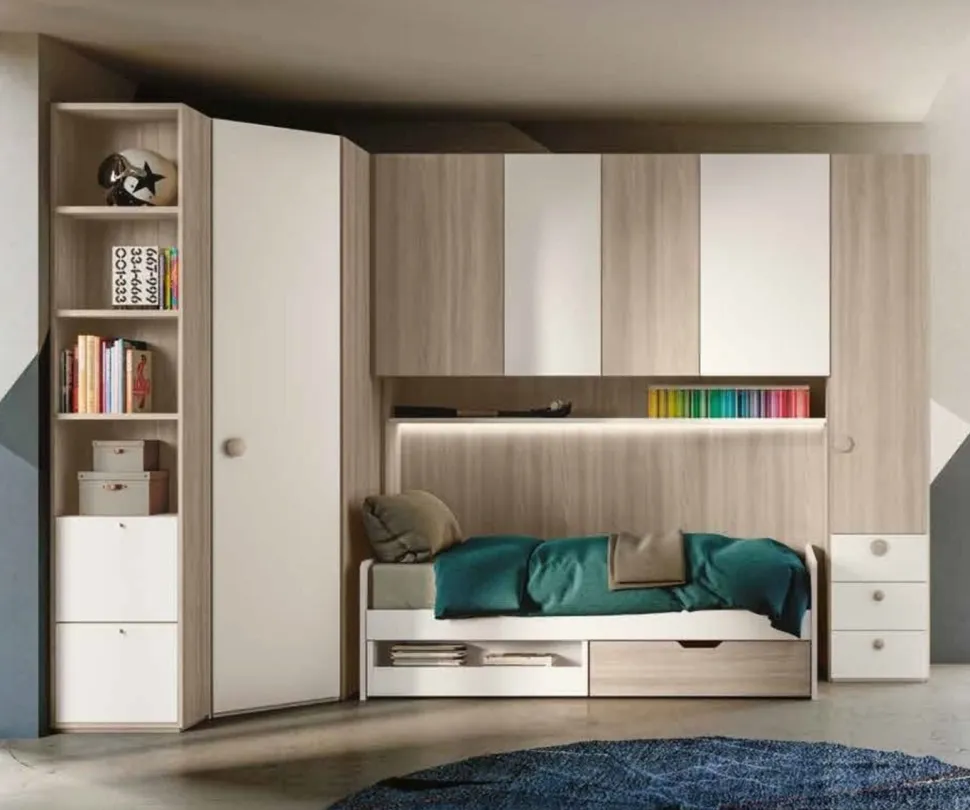 Cameretta a ponte salvaspazio moderna in Olmo e Bianco opaco disponibile in 2 misure e vari colori