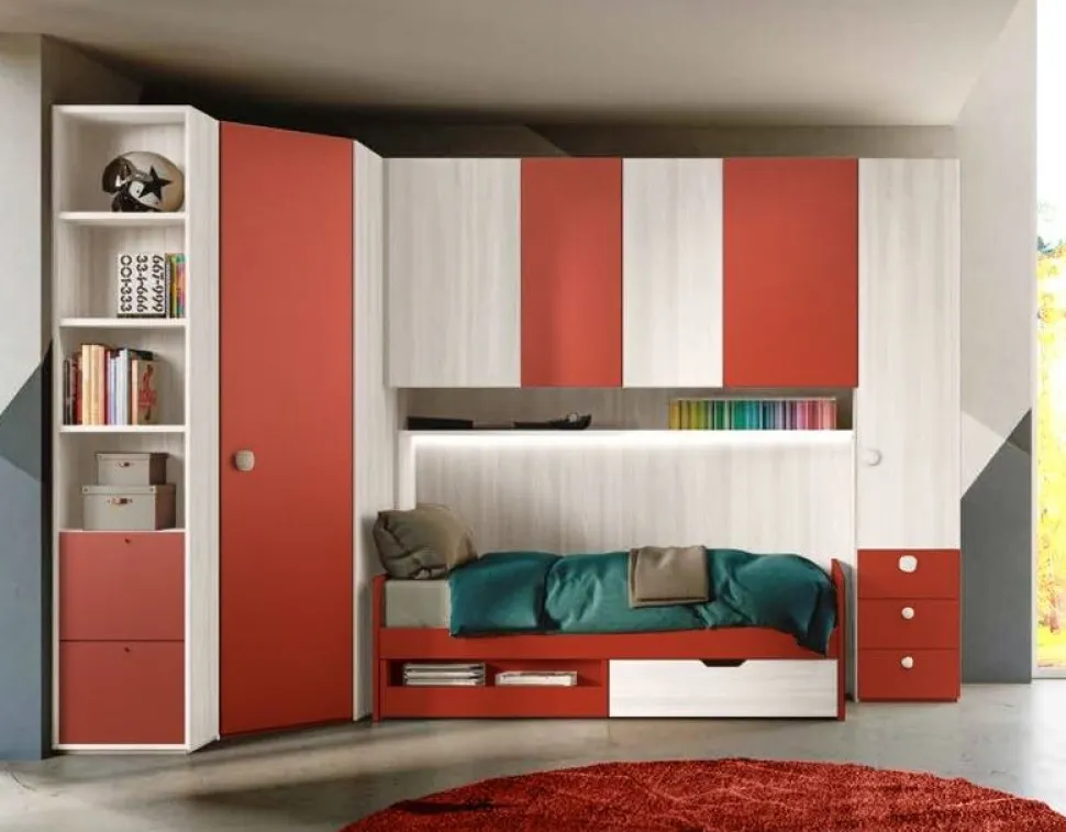 Cameretta a ponte salvaspazio moderna in Olmo e Bianco opaco disponibile in 2 misure e vari colori