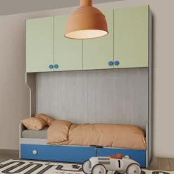 Cameretta a ponte SLIM , struttura Cenere Wood con frontali Sedano e Cielo