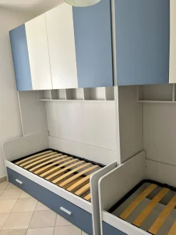 Cameretta a ponte SLIM , struttura Cenere Wood con frontali Sedano e Cielo