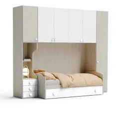 Cameretta a ponte Tully linea Fly in finitura Cenere Wood, Albicocca e Giallo