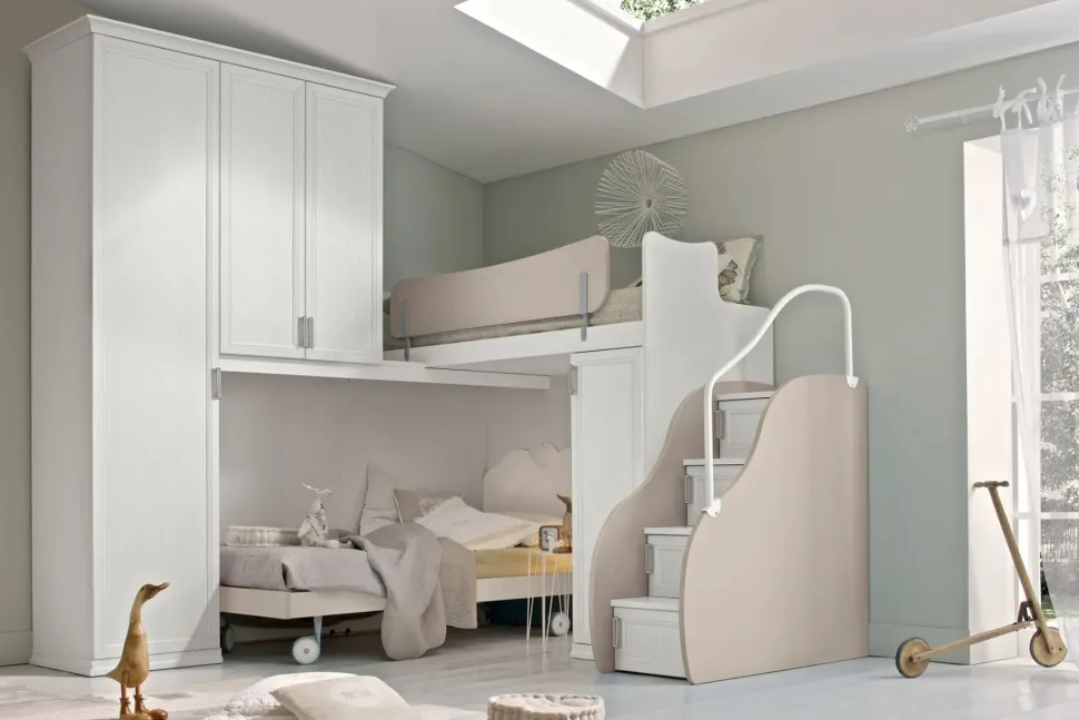 Cameretta a soppalco angolare Lisa linea Omega disponibile in vari colori