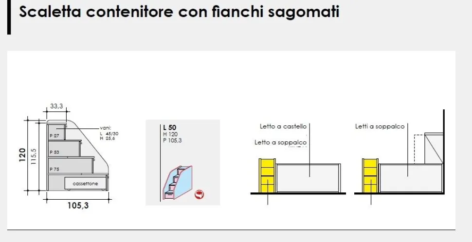 Cameretta a soppalco con corridoio disponibile in vari colori