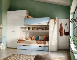 Cameretta a soppalco con letto a castello Bianco altea, Orzo e Rosa confetto disponibile in 2 misure