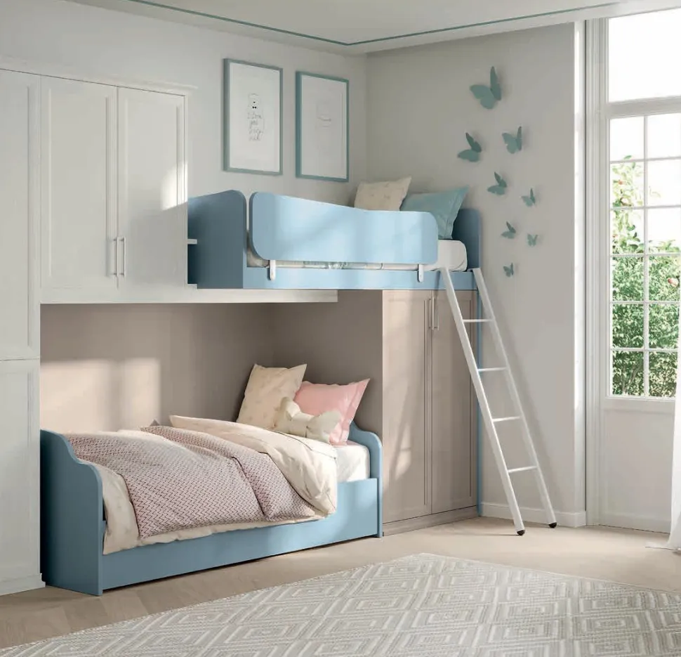 Cameretta a soppalco con rete a doghe ribaltabile Melania linea Omega disponibile in vari colori