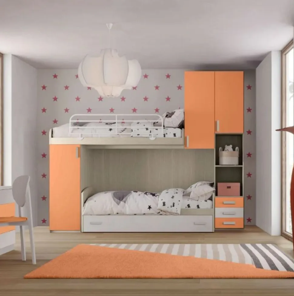 Cameretta a soppalco Enea linea Fly finitura Cenere Wood e Albicocca