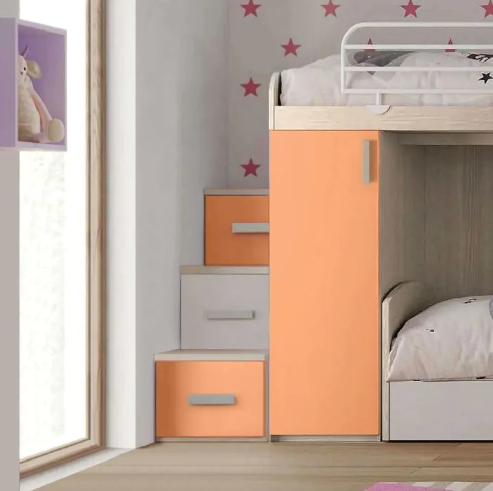 Cameretta a soppalco Enea linea Fly finitura Cenere Wood e Albicocca