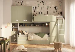 Cameretta a soppalco multifunzione con Divano Letto e rete estraibile serie Color Line disponibile in vari colori