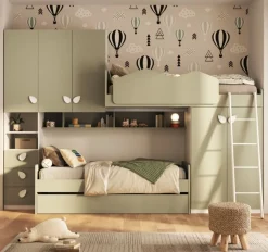 Cameretta a soppalco multifunzione con Divano Letto e rete estraibile serie Color Line disponibile in vari colori