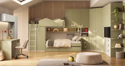 Cameretta a soppalco multifunzione con Divano Letto e rete estraibile serie Color Line disponibile in vari colori