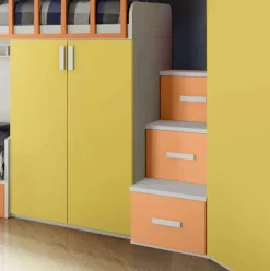 Cameretta a soppalco Paride linea Fly finitura Nuvola Frassino, Giallo e Albicocca