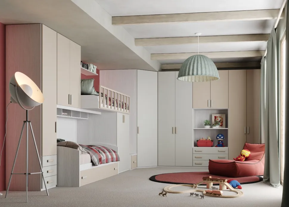 Cameretta Cardi linea Fly finitura Nuvola Frassino, Tele e Visone